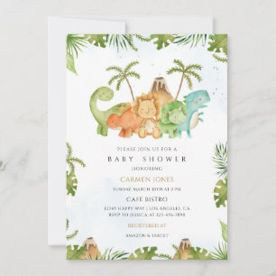 Convite Chá de Bebê Dinossauro Design de Dino