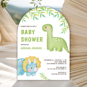 Convite Chá de Bebê Dinossauro Pequeno Fofo com Aquarela M