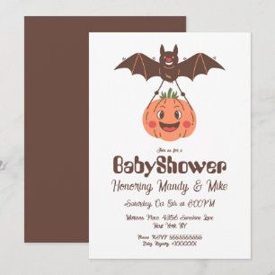 Convite Chá de Bebê do Abóbora e Morcego Festa de Hallowee