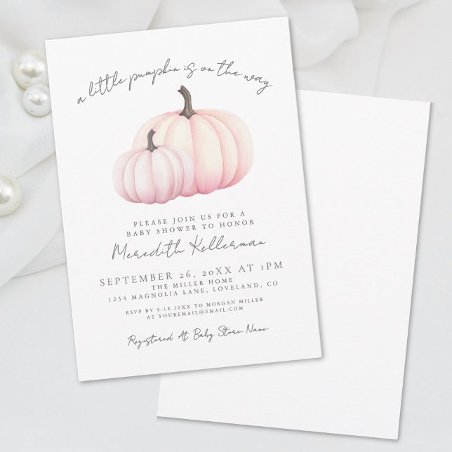 Convite Chá de Bebê do Abóbora Rosa (Pink Pumpkin Baby Shower Invitation)