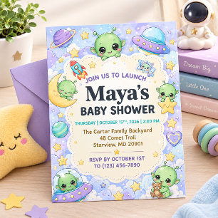 Convite Chá de Bebê do Alien Espacial Fofo