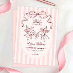 Convite Chá de bebê do anjo Cupido Rosa