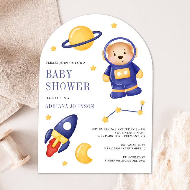 Convite Chá de Bebê do Astronauta Ursinho Espacial Teddy (Criador carregado)