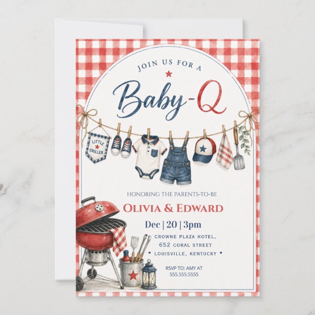 Convite Chá de bebê do Baby-Q Menino (Frente)