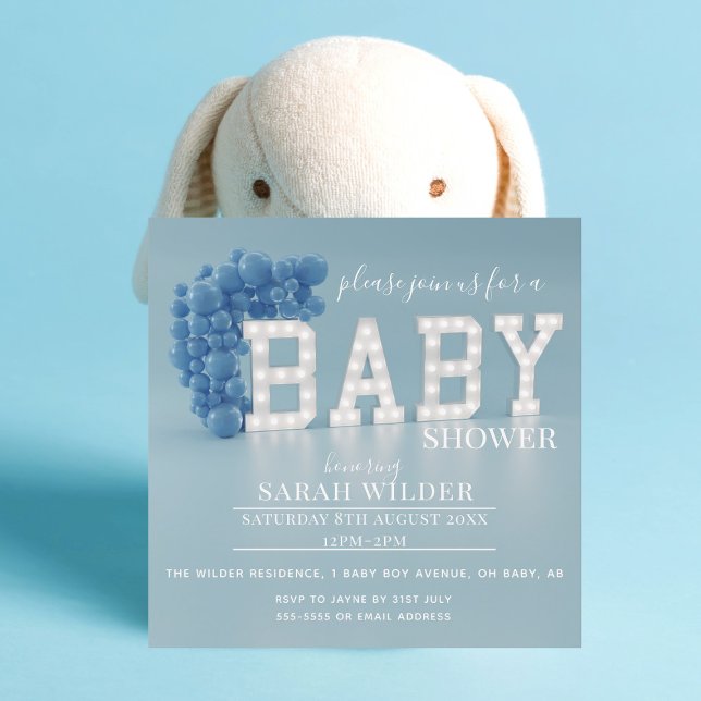 Convite Chá de Bebê do Balão Azul Moderno (Just add your Baby Shower details!)