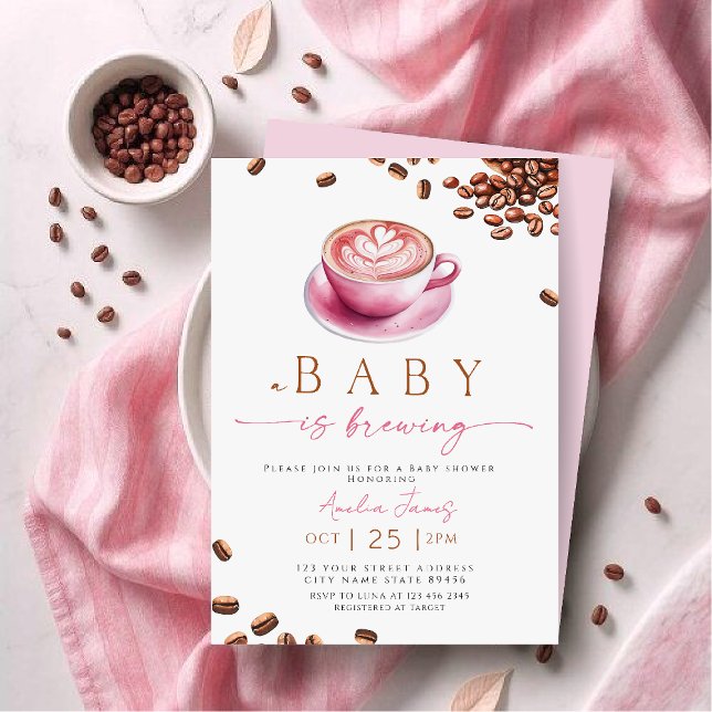 Convite Chá de Bebê do Café Pink A Baby is Brewing (Criador carregado)
