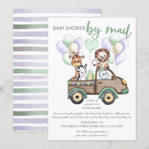 Convite Chá de Bebê do Caminhão Safari e Animais Fofos pel