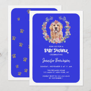 Convite Chá de Bebê do Cão Retriever Dourado azul-marinho