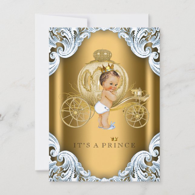 Convite Chá de Bebê do Carro Príncipe Azul e Dourado (Frente)