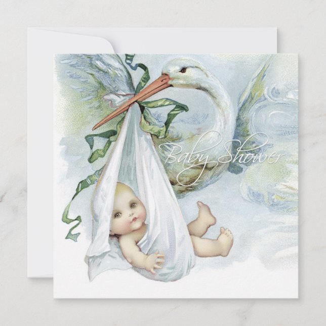 Convite Chá de Bebê do Cegonha Azul Turquesa (Frente)