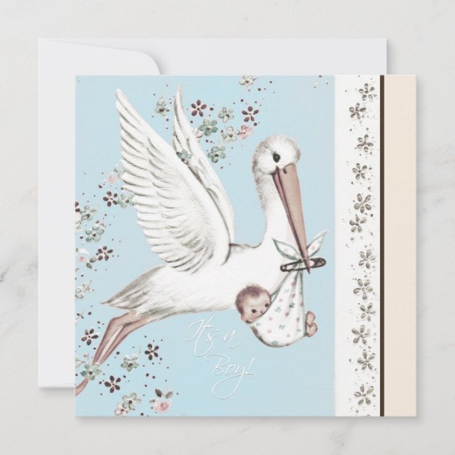Convite Chá de Bebê do Cegonha Azul Vintage (Frente)
