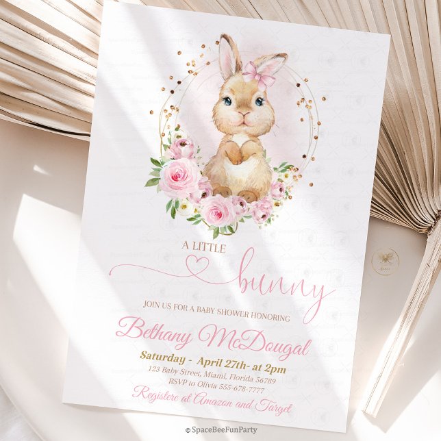 Convite Chá de bebê do coelho  (Bunny baby shower, invitation ,baby shower,Some Bunny,Invite Easter,Rabbit Girl,Spring Floral,Pink a)
