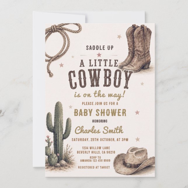 Convite Chá de Bebê do Cowboy do Rodeio Selvagem do Oeste (Frente)