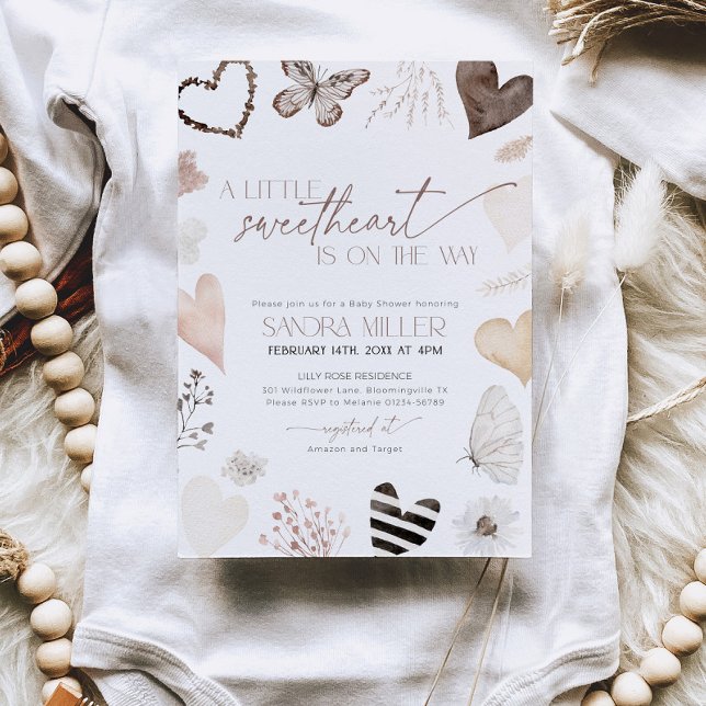 Convite Chá de Bebê do Dia dos Namorados Pequeno Querido N (Little Sweetheart Baby Shower invitation)