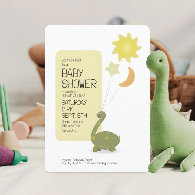 Convite Chá de Bebê do Dino Verde com Balões de Mylar (Criador carregado)