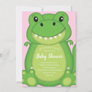 Convite Chá de Bebê do Dinossauro T-Rex Rosa