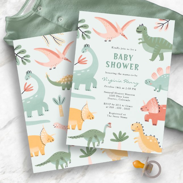 Convite Chá de Bebê do Dinossauro Verde (Green Dinosaur Baby Shower Invitation
)