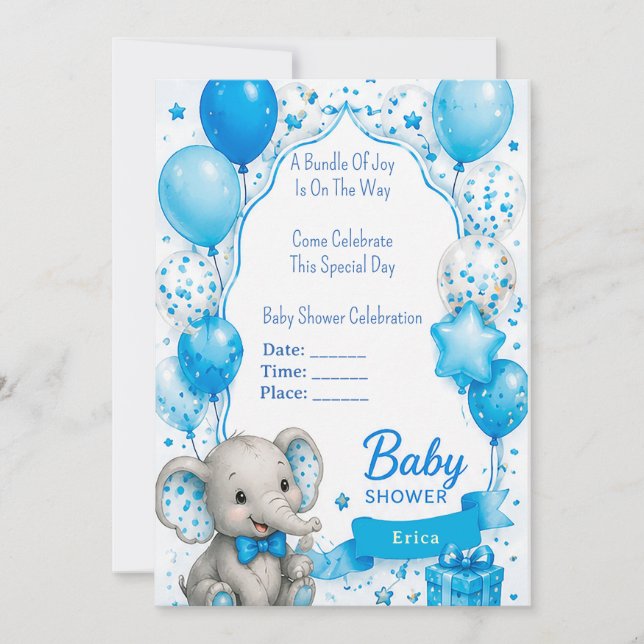 Convite Chá de Bebê do Elefante Adorável 🐘 (Frente)