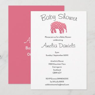Convite Chá de Bebê do Elefante Rosa Bonito