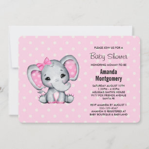 Convite Chá de Bebê do Elefante Rosa com Bolinhas