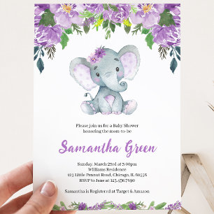 Convite Chá de Bebê do Elefante Roxo