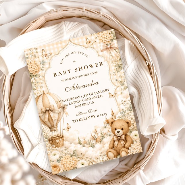 Convite Chá de Bebê do Elegante Urso Marrom (Criador carregado)