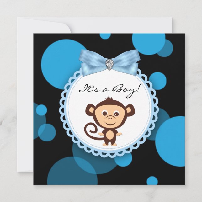 Convite Chá de Bebê do Feliz Macaco Azul (Frente)