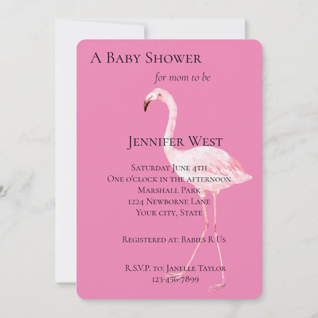 Convite Chá de Bebê do Flamingo Rosa (Verso)