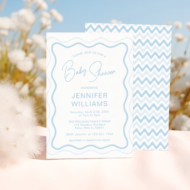 Convite Chá de Bebê do Frame Frame Scallop Azul (Criador carregado)