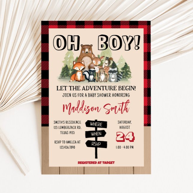 Convite Chá de Bebê do Lenhador Florestal (Plaid Lumberjack Baby Shower Invitation )
