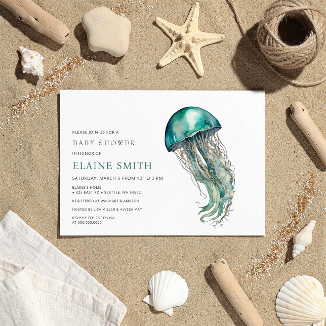 Convite chá de bebê do lindo jellyfish sob o mar (cute Under the sea jellyfish baby shower Invitation)
