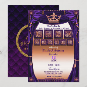Convite Chá de Bebê do Livro de Histórias Roxo e Dourado d