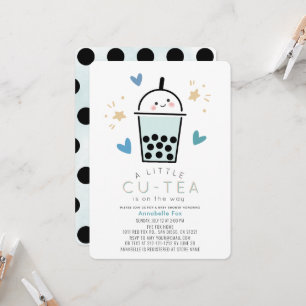 Convite Chá de Bebê do Menino Azul Boba Bubble Tea