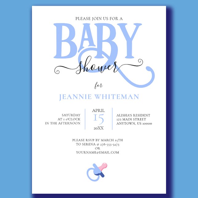 Convite Chá de Bebê do Menino Azul com Chupeta (LIttle Boy Blue Shower Invitation)