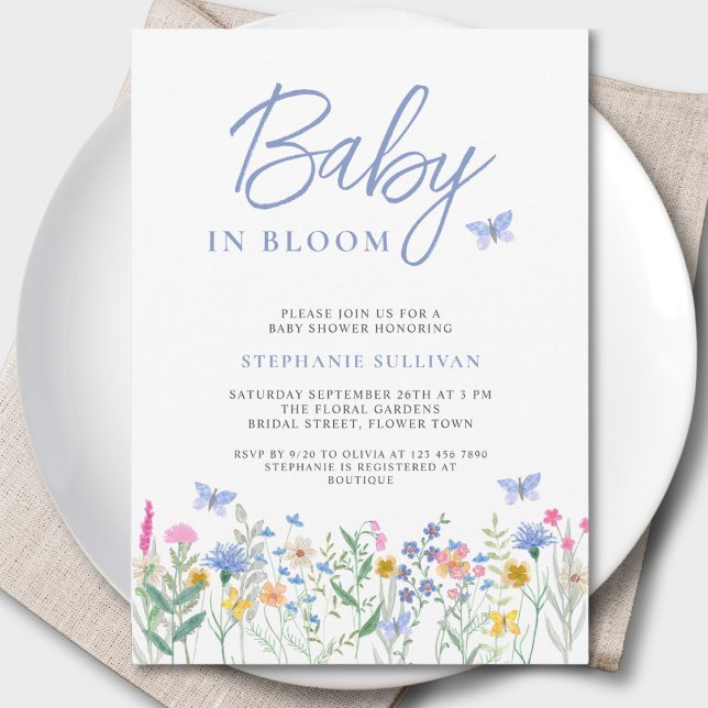 Convite Chá de Bebê do Menino Baby in Bloom Flor Silvestre (Criador carregado)