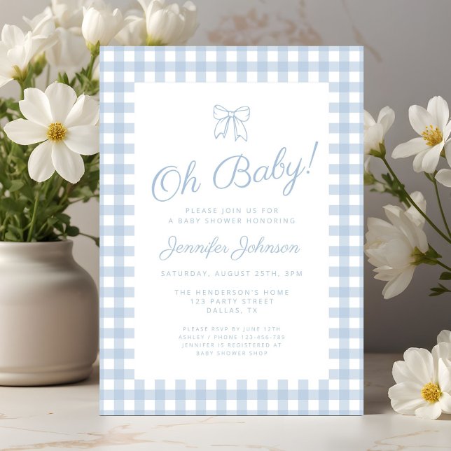 Convite Chá de Bebê do Menino com Laço Azul Fofo (Cute Blue Coquette Bow Boy Baby Shower Invitation)