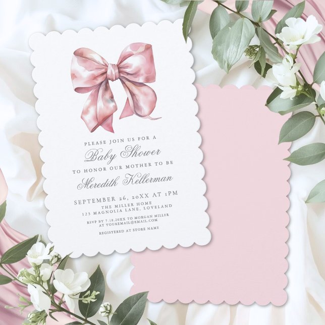 Convite Chá de Bebê do Menino com Laço Rosa (Pink Bow Boy Shower Invitation)