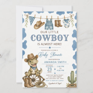 Convite Chá de Bebê do Menino Cowboy Dinosaur do Oeste