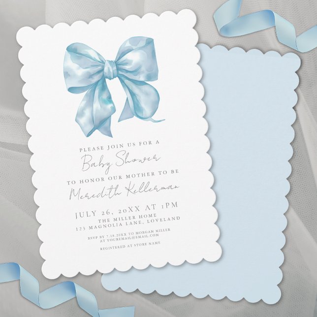 Convite Chá de Bebê do Menino do Laço Azul (Blue Bow Boy Baby Shower Invitation)