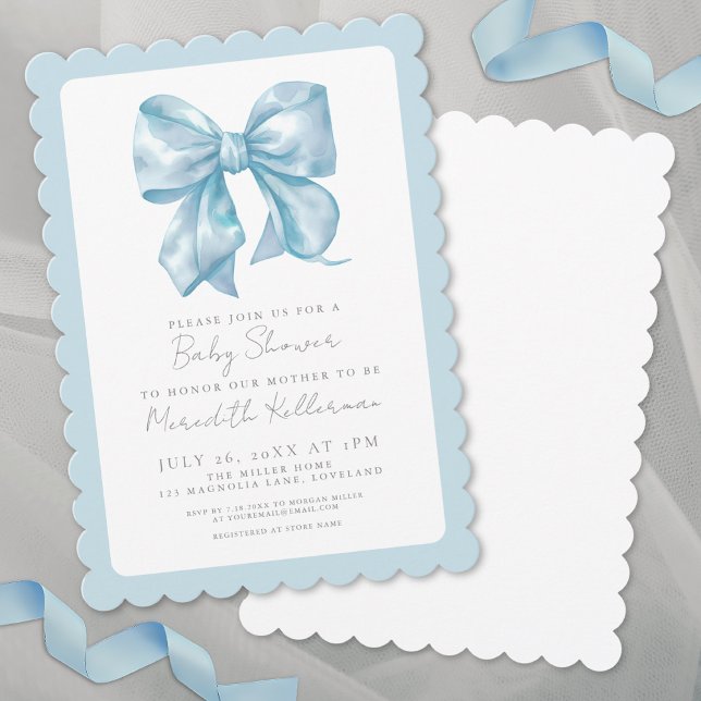 Convite Chá de Bebê do Menino do Laço Azul (Blue Bow Boy Baby Shower Invitation)