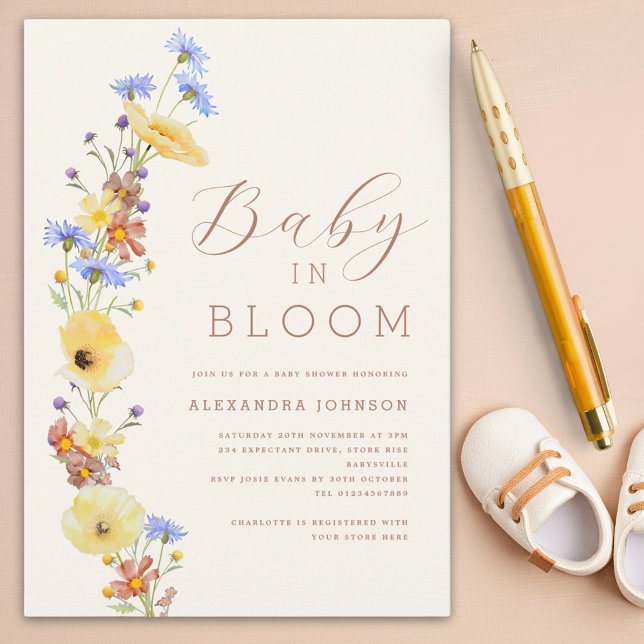 Convite Chá de Bebê do Menino Flor Silvestre (Wildflower Baby in bloom boy baby shower)