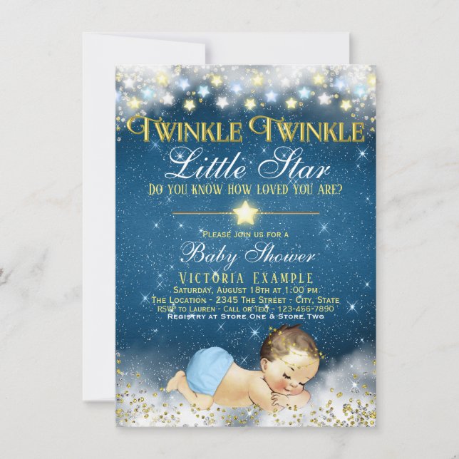 Convite Chá de Bebê do Menino Twinkle Twinkle Little Star (Frente)