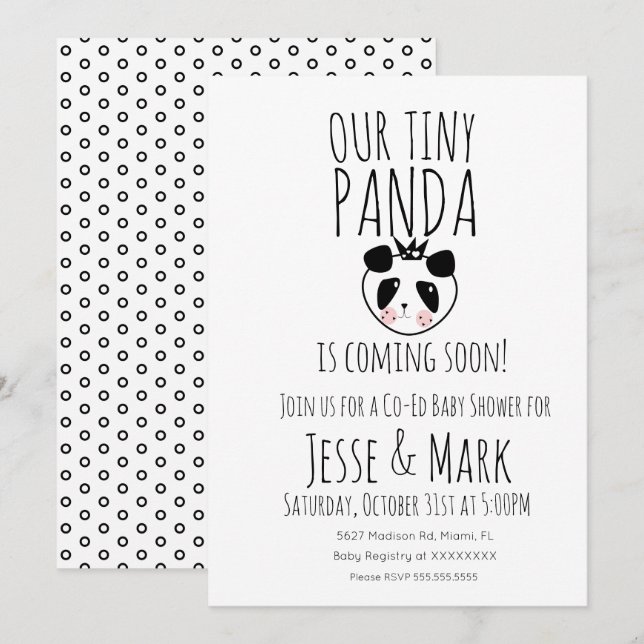 Convite Chá de Bebê do Panda Bebê Moderno Fofo (Frente/Verso)