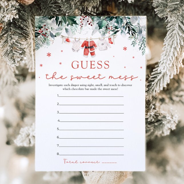 Convite Chá de Bebê do Papai Noel de Natal Adivinhe a Bagu (Watercolor Cute Christmas Santa Baby Shower Guess the Sweet Mess Game)