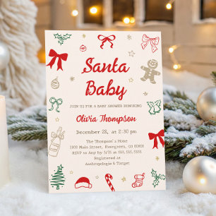 Convite Chá de Bebê do Papai Noel Desenhado à Mão de Natal