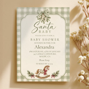 Convite Chá de Bebê do Papai Noel em Xadrez Sage