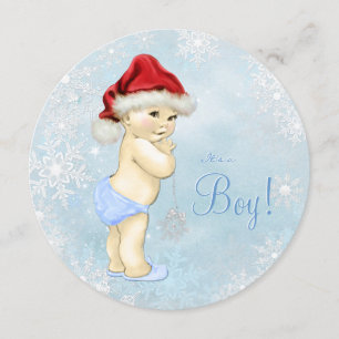 Convite Chá de Bebê do Papai Noel Fofo Azul Floco de Neve