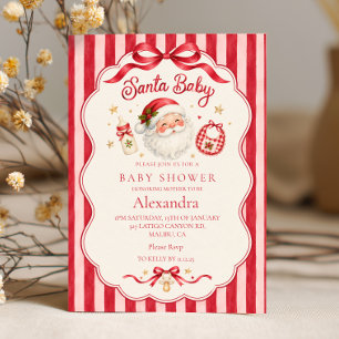 Convite Chá de Bebê do Papai Noel Listras Rosa Vermelho