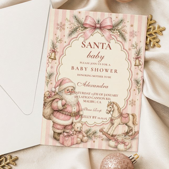 Convite Chá de Bebê do Papai Noel Rosa Natal (Criador carregado)