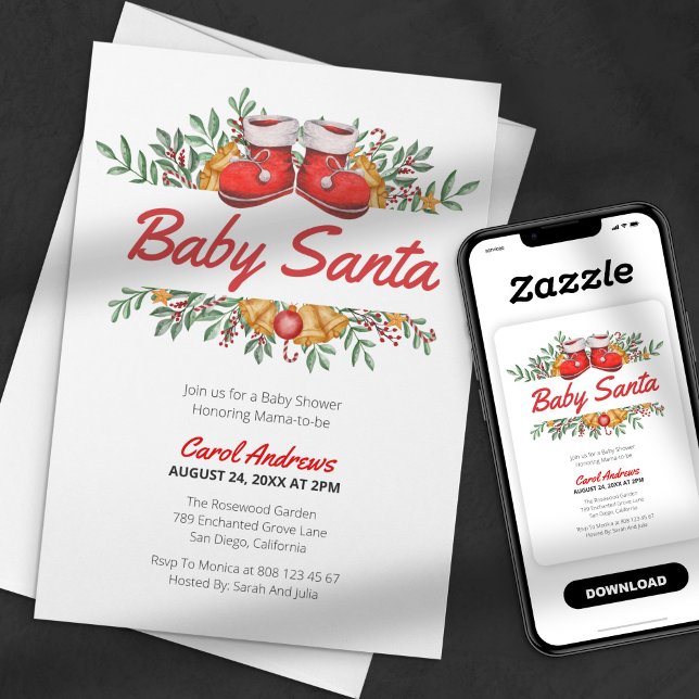 Convite Chá de Bebê do Papai Noel Verde Natal Bebê (Criador carregado)